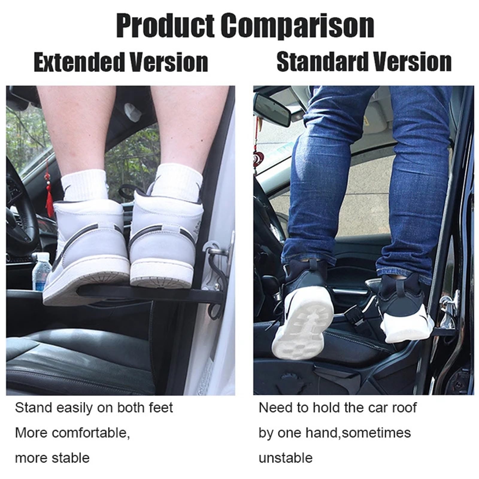 estribo SUV Portaequipajes plegable para techo de coche, puerta paso, gancho pestillo universal, pedal auxiliar, escalera para equipaje automático(Extended In Silver)