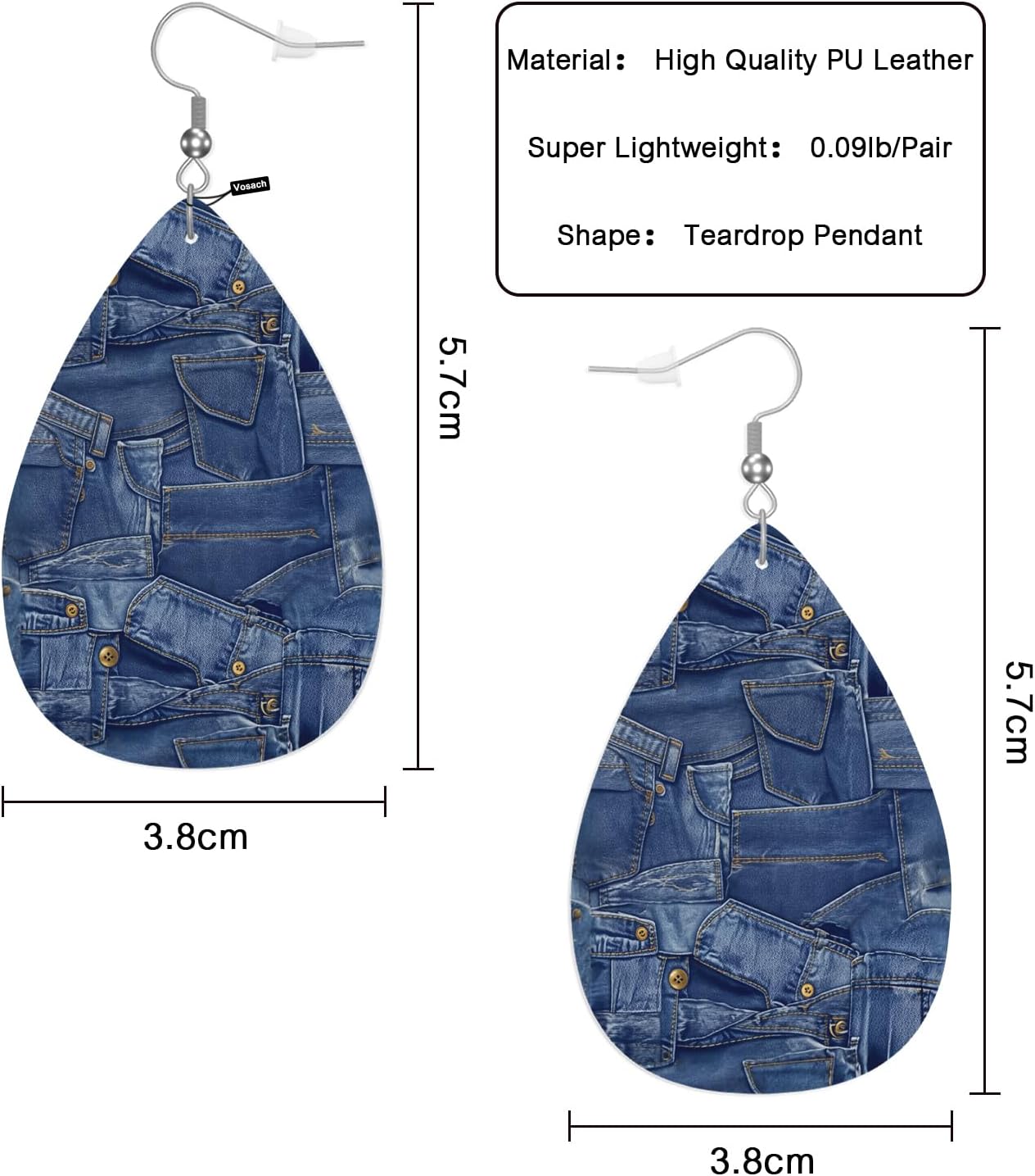 Denim Leather Teardrop Earrings Vintage Denim Stitching Fold Art Faux Leather Water Drop Earrings Jewelry For Women Friends Wedding image 2