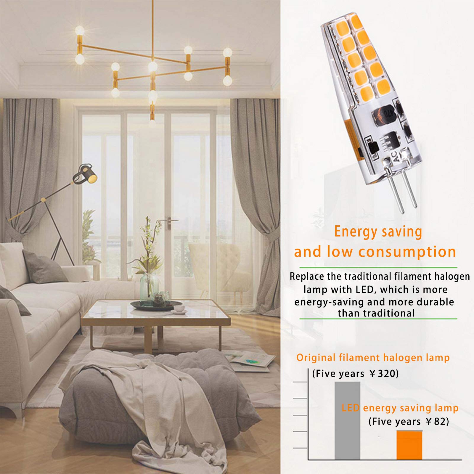 Lampadina LED G4 senza sfarfallio Base bi pin Lampadina mais bianco caldo, Lampada illuminazione gel silice AC/DC 3w antipolvere camper paesaggistico Confezione 6