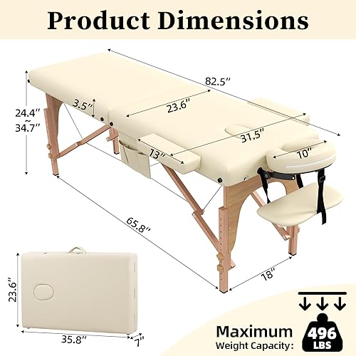 Miniatura 3 de civama Mesa de masaje portátil, 29 libras, peso ligero, 2 secciones, plegable, para tatuaje, cuidado facial, cama de pestañas de spa, altura