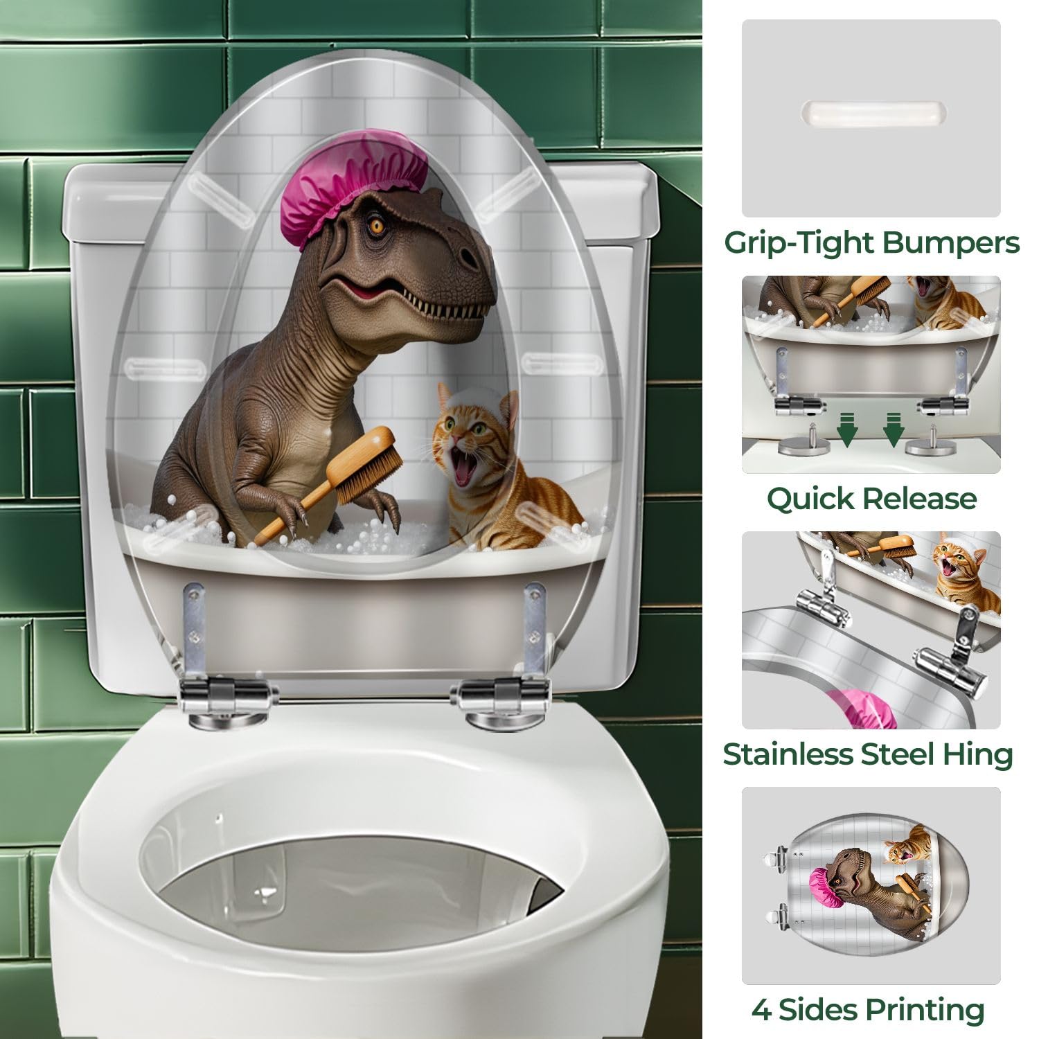 Sedile WC allungato generico con coperchio, cerniere a chiusura