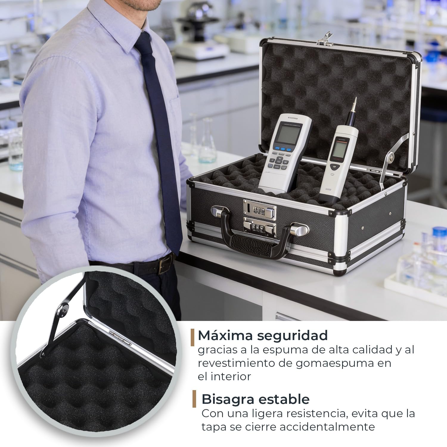 HMF 14403-02 Maleta de Aluminio para Pistolas con Cerradura de Combinación | 42 x 26 x 12 cm | Negro