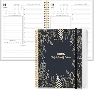 2026 Daily & Monthly Planner Calendar - Full Page a Day, Daily Planner Calendar from Jan 2026 to Dec 2026, Flexible Cover, 7''x10'', Inner Pocket, Green, White Gold Leaf