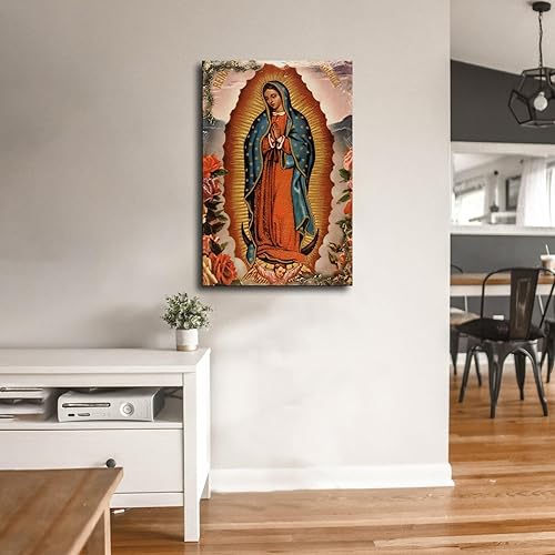 Miniatura 3 de Póster de la Virgen María Ángel de Guadalupe para decoración del hogar, póster de lienzo impreso para pared (12 x 18 pulgadas, sin marco)