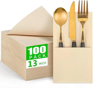 100Pcs Disposable Paper Napkins, 2-Ply Soft and Absorbent Bathroom Napkins for Guests, Unfolded 13 x 13 Inches Brown Paper Hand Towels for Dinner Wedding Birthday Party Bridal Anniversary Reception