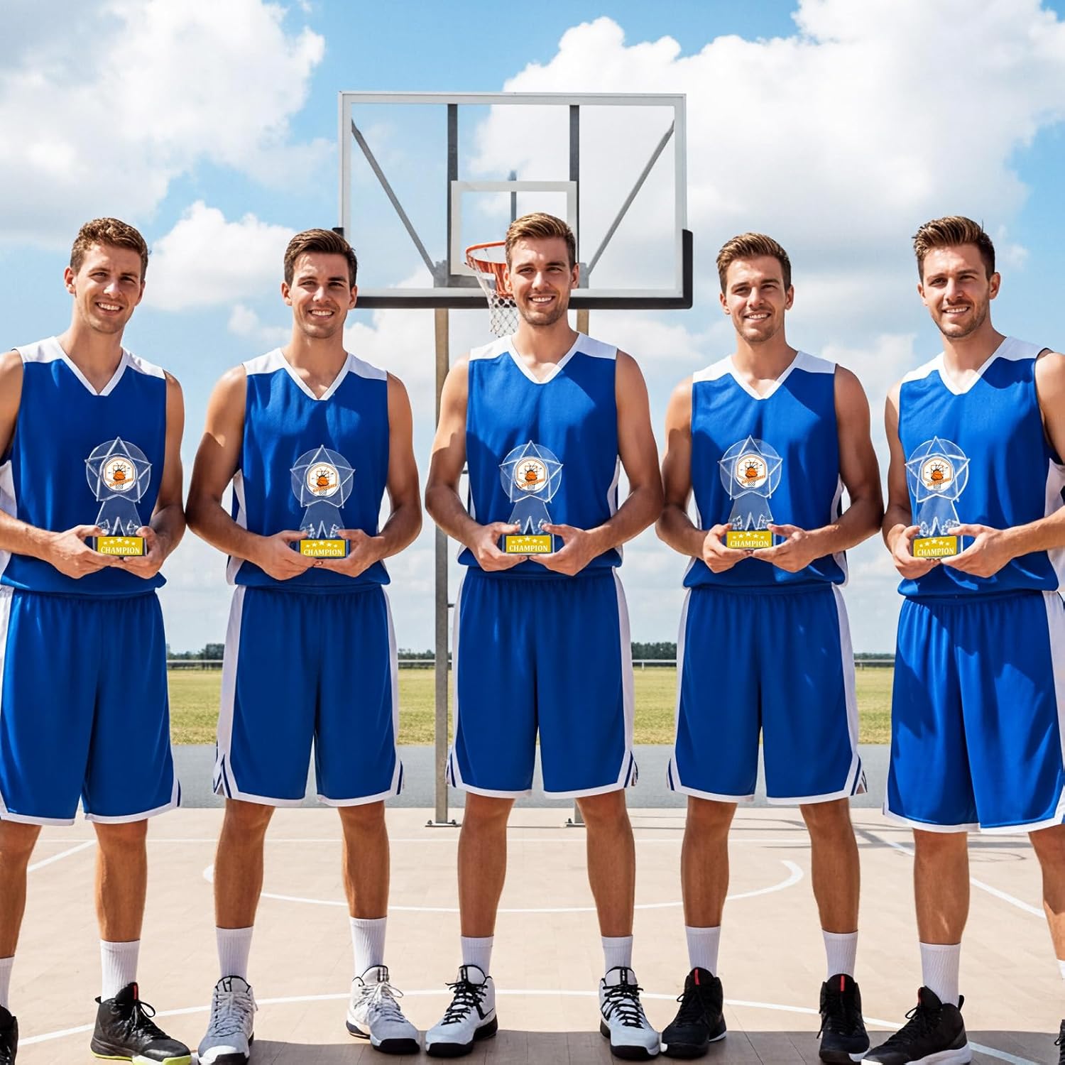 16 Pieces Basketball/Football Champion Trophy Set - Clear Acrylic Winner Prizes & Awards for Sports Competitions, Souvenir Gifts & Decorations