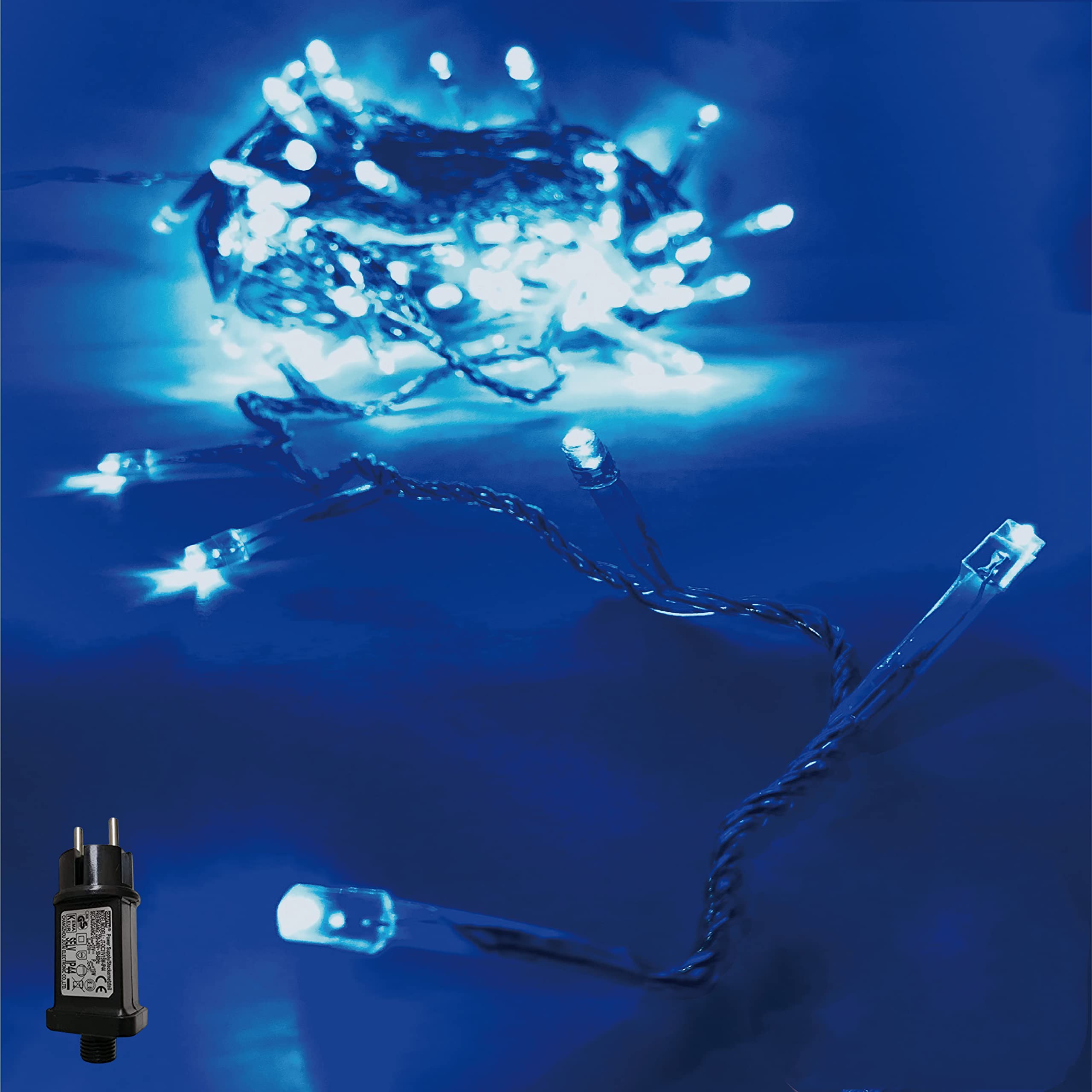 PLUS HOME Guirnalda Luces Led de Navidad Luces de Árbol de Navidad Uso Interior/Exterior IP44 Impermeable 100 LED 5M Cable Blanco Luz Azul [Clase de eficiencia energética A+++]