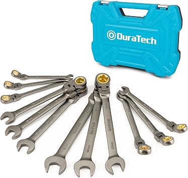 DURATECH 12-Piece Anti-Slip Flex-Head Ratchet Spanner Set, 8-19 mm, Cr-V