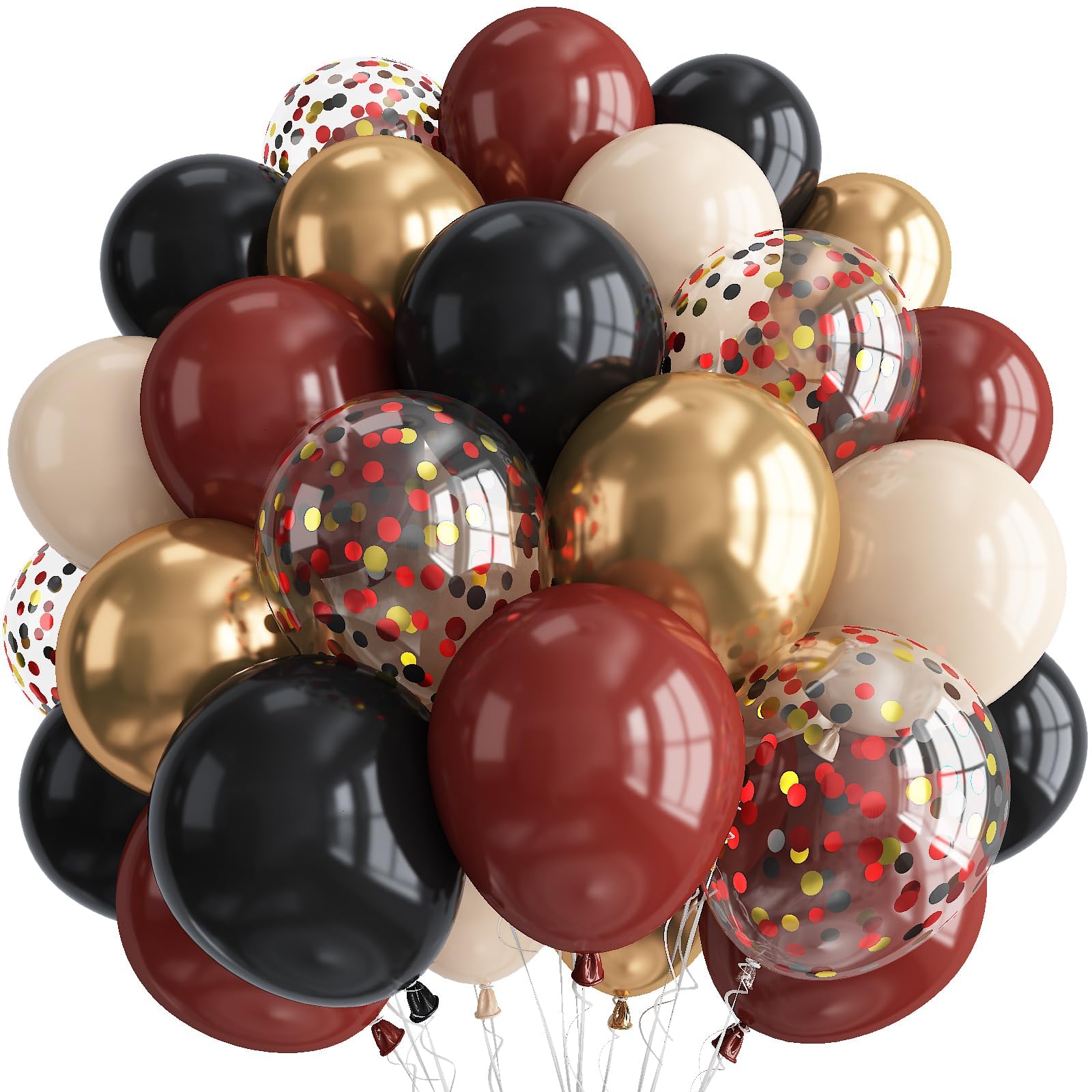 Black Burgundy and Gold Balloons, 12inch Retro Dark Pearl Maroon Beige Metallic Gold Black Confetti Latex Balloon Kit for Men Women Birthday Graduation Wedding Anniversary Party Decorations