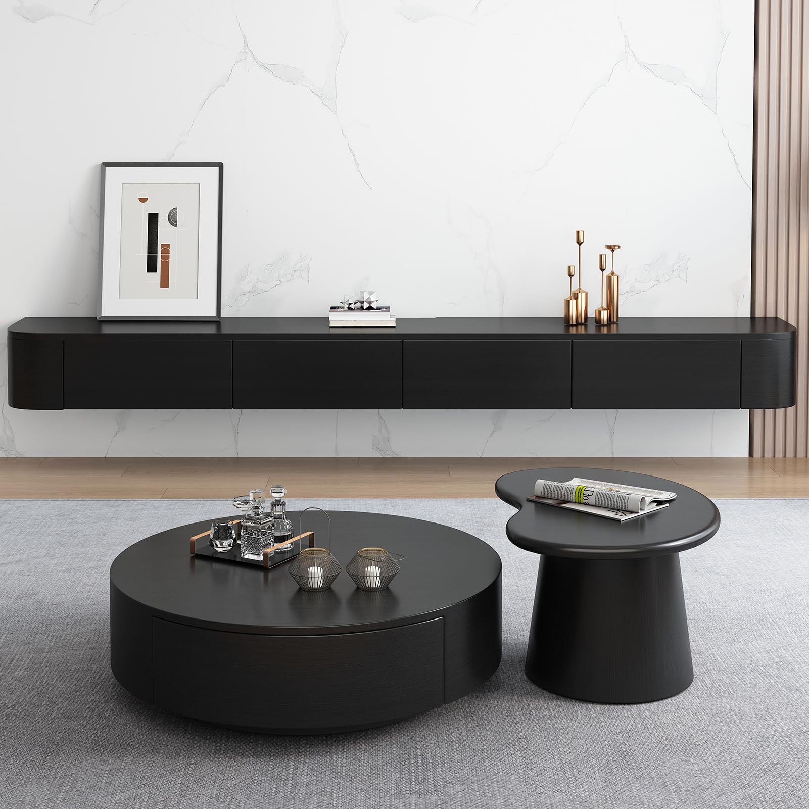 Tv Unit,Floating TV Stand,Wall Mounted TV Cabinet With Door & Drawer,Floating Shelves,Entertainment Media Console Center Large Storage TV Bench For Living Room & Office(B,200x24x20cm)