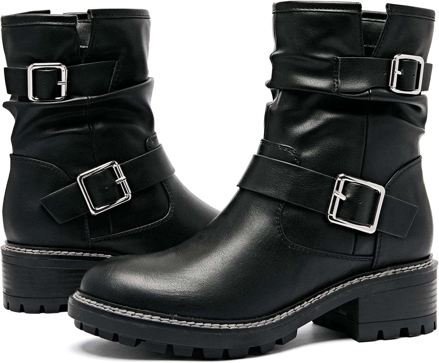 Ankle Boots for Women Combat Boots Low Heel Short Booties Round Toe Side Zipper Womens Boots.