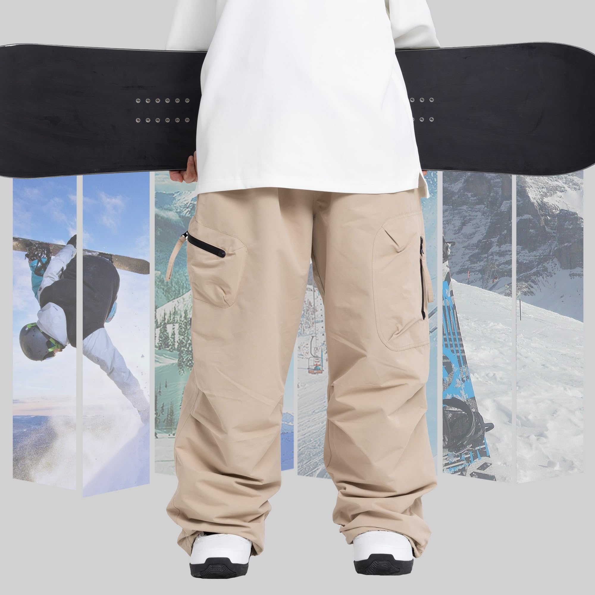 SNOWVERB Damen Herren Baggy Ski Isolierte Hose Wasserdicht Cargo Schneehose Snowboard Outdoor Wanderhose Wintersport