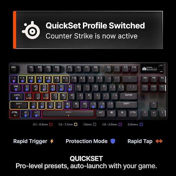 SteelSeries Apex Pro TKL Gen 3 - Gaming Keyboard - Hall Effect Switches; OmniPoint 3.0 - Adjustable Actuation - Game-Ready Presets - Rapid Trigger, Protection Mode, Rapid Tap/SOCD - English QWERTY