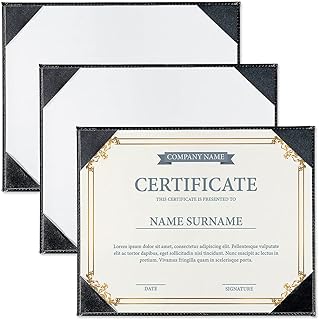 Fine Stationery Black Faux Leather Certificate Holders with Acrylic Easel Stand - 3-Pack, Holds 8.5x11'' Letter-Size Document Vertically or Horizontally, Professional Certificate Award Frame