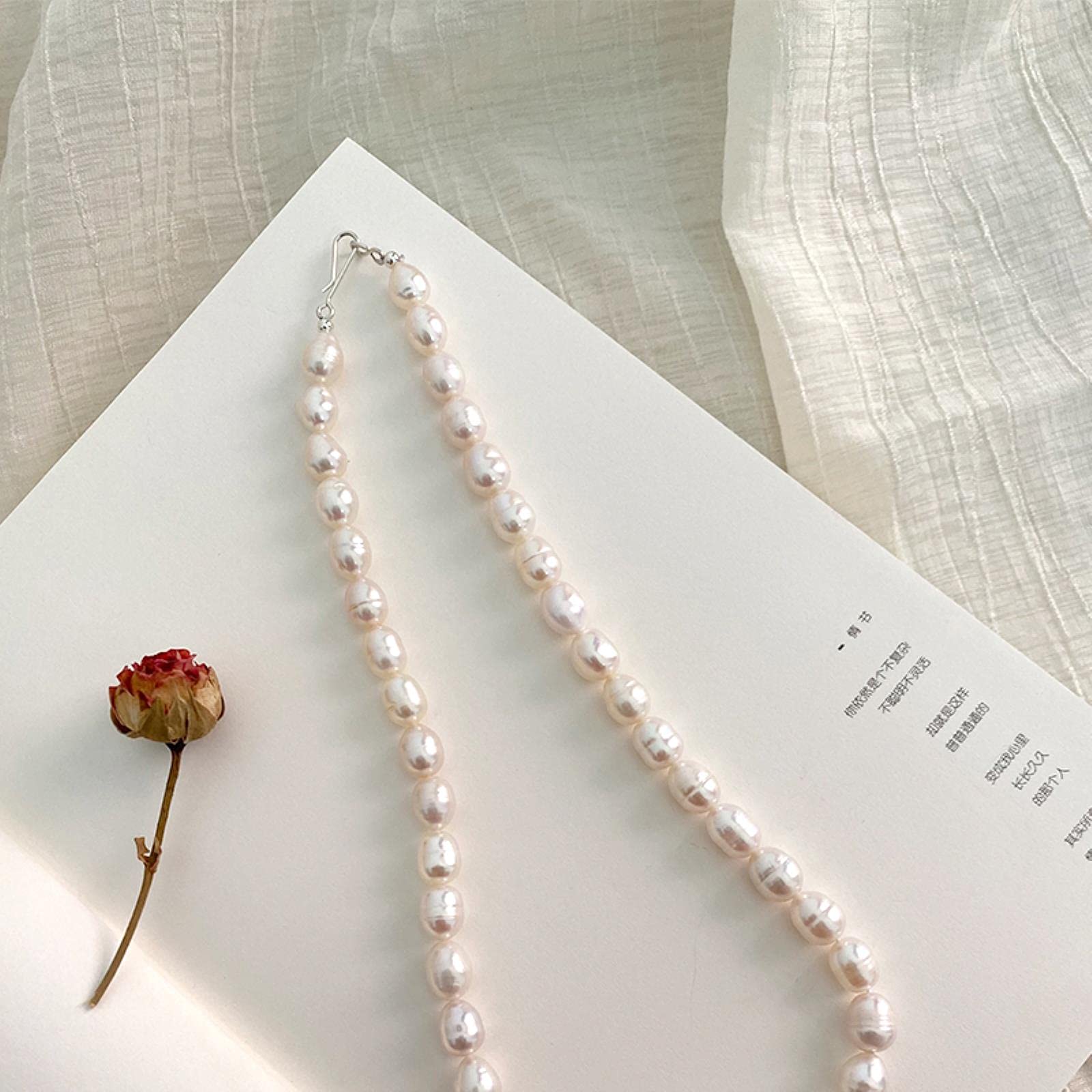 LOKILOKI Collar De Perlas De Agua Dulce 925 Joyas De Cierre De Plata Esterlina para Mujeres Regalo De Patrón De Crecimiento Natural