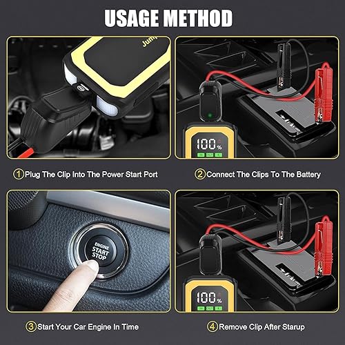 Miniatura 8 de Arrancador de batería de coche de 4000 A para todos los motores de gasolina y diésel de 10.0L, caja de arranque de batería portátil de 12 V con