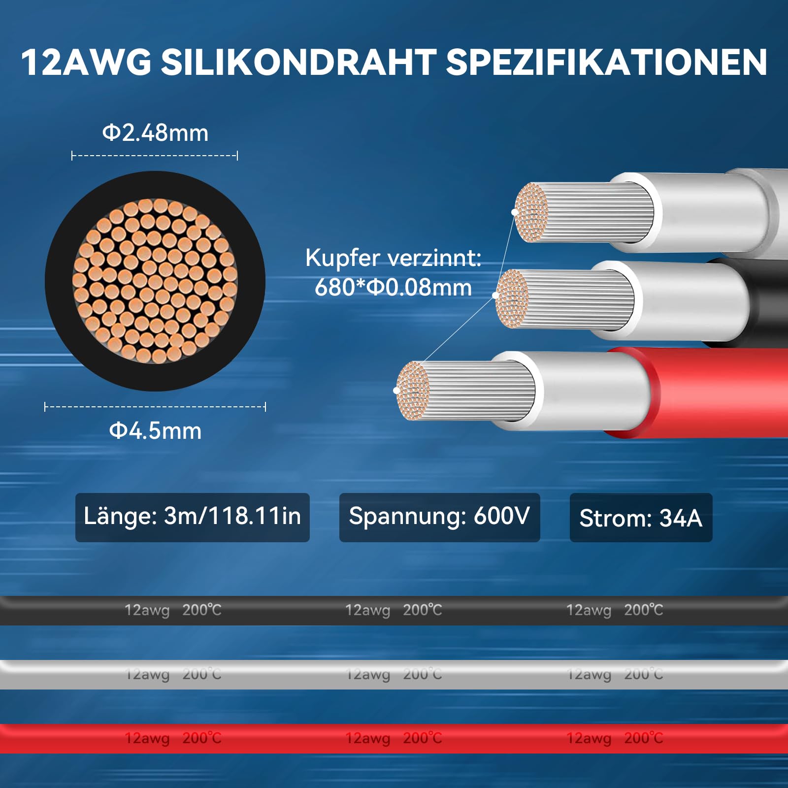OliYin 12 AWG Silikon-Draht – 20 Fuß (10 Ft Schwarz, 10 Ft Rot), 680 Litzen, Für Modellbau, Autos, Boote & Mehr