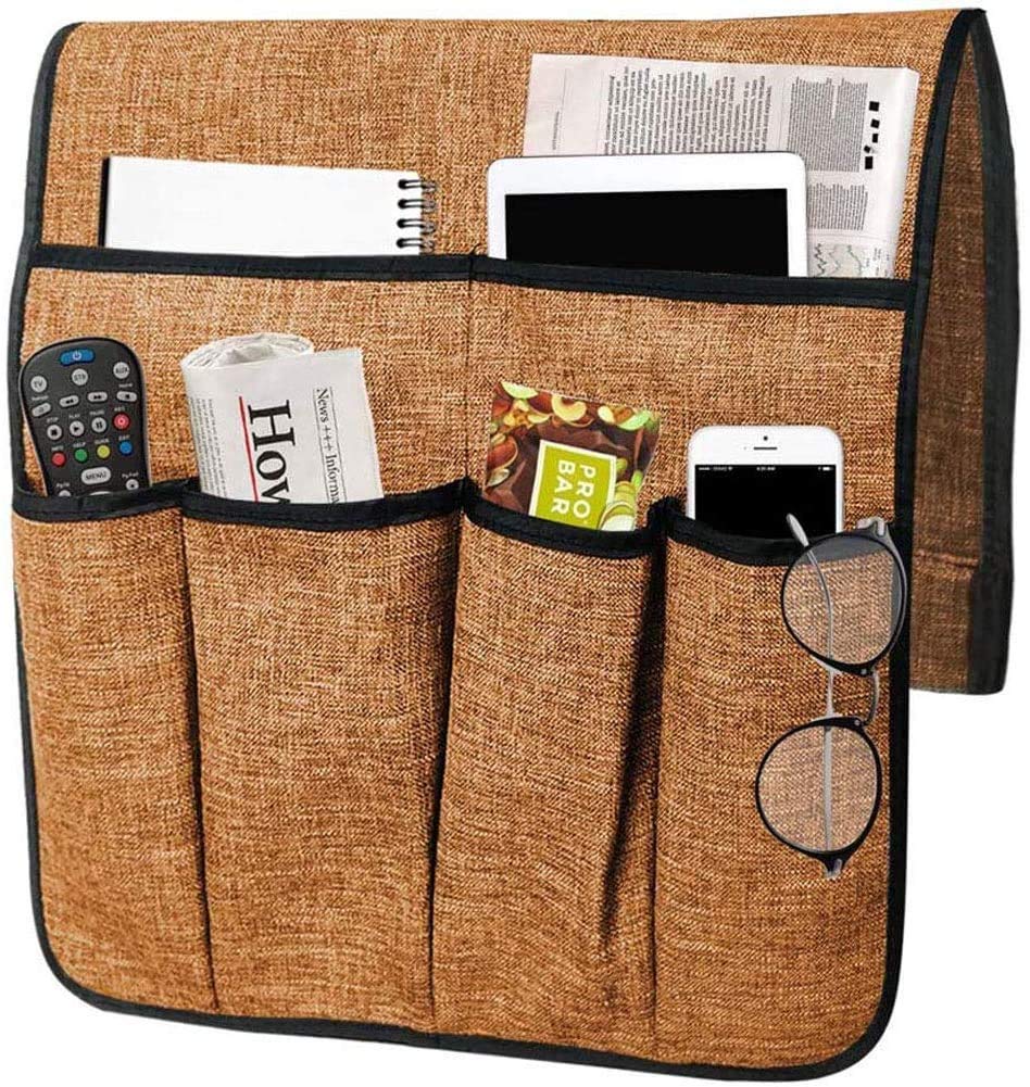 ONLY-HOT Double Layers Sofa Armrest Organizer Couch Remote Holder Armchair Recliner Bedside Caddy with 6 Pockets for Magazines, Books, TV Remote Control, Phone, Glasses