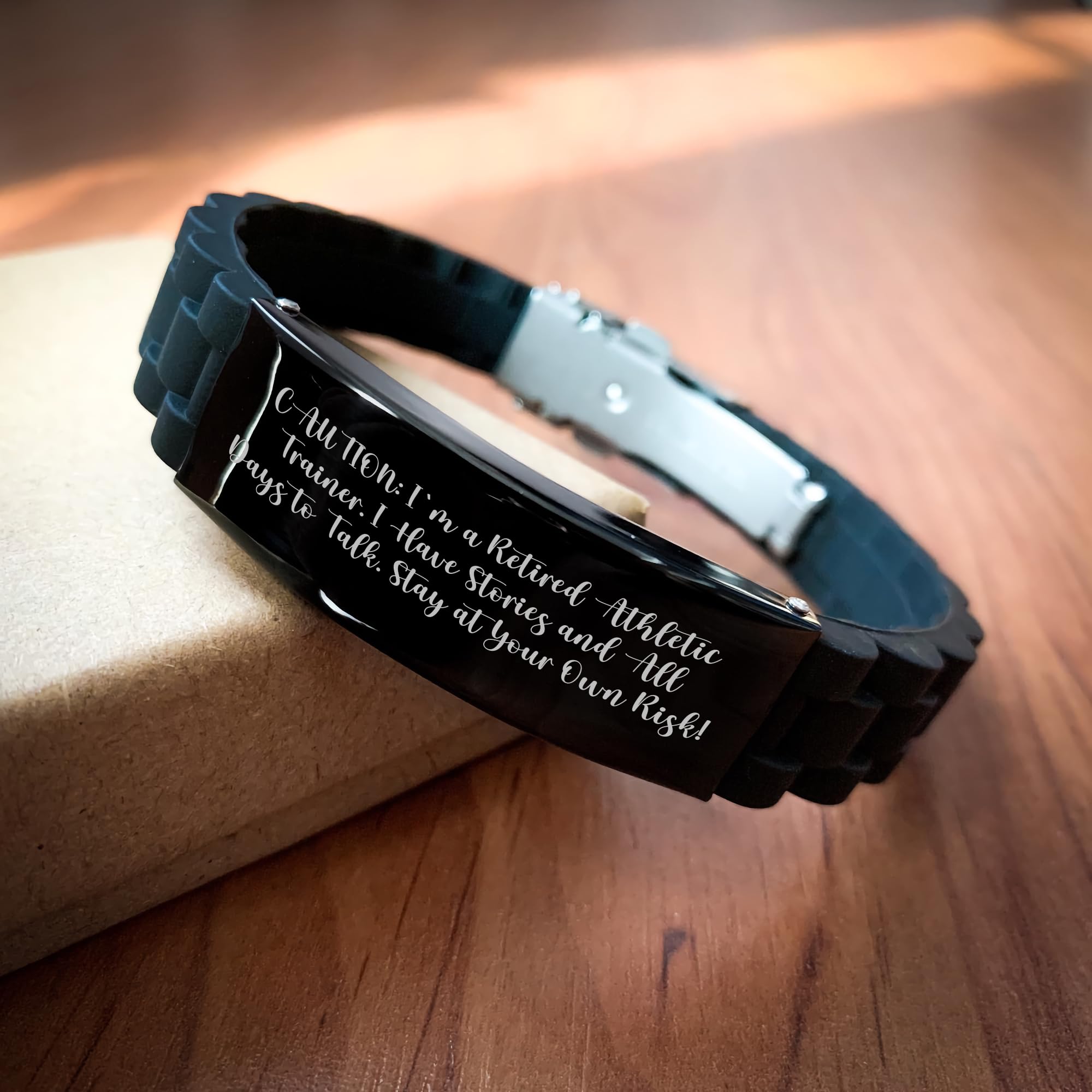 Gifts for the Athlete in Your Life: Funny Retired Athletic Trainer Quote, Adjustable Glide lock Clasp Black Stainless Steel Silicone Black Sports Gift, Perfect for Christmas