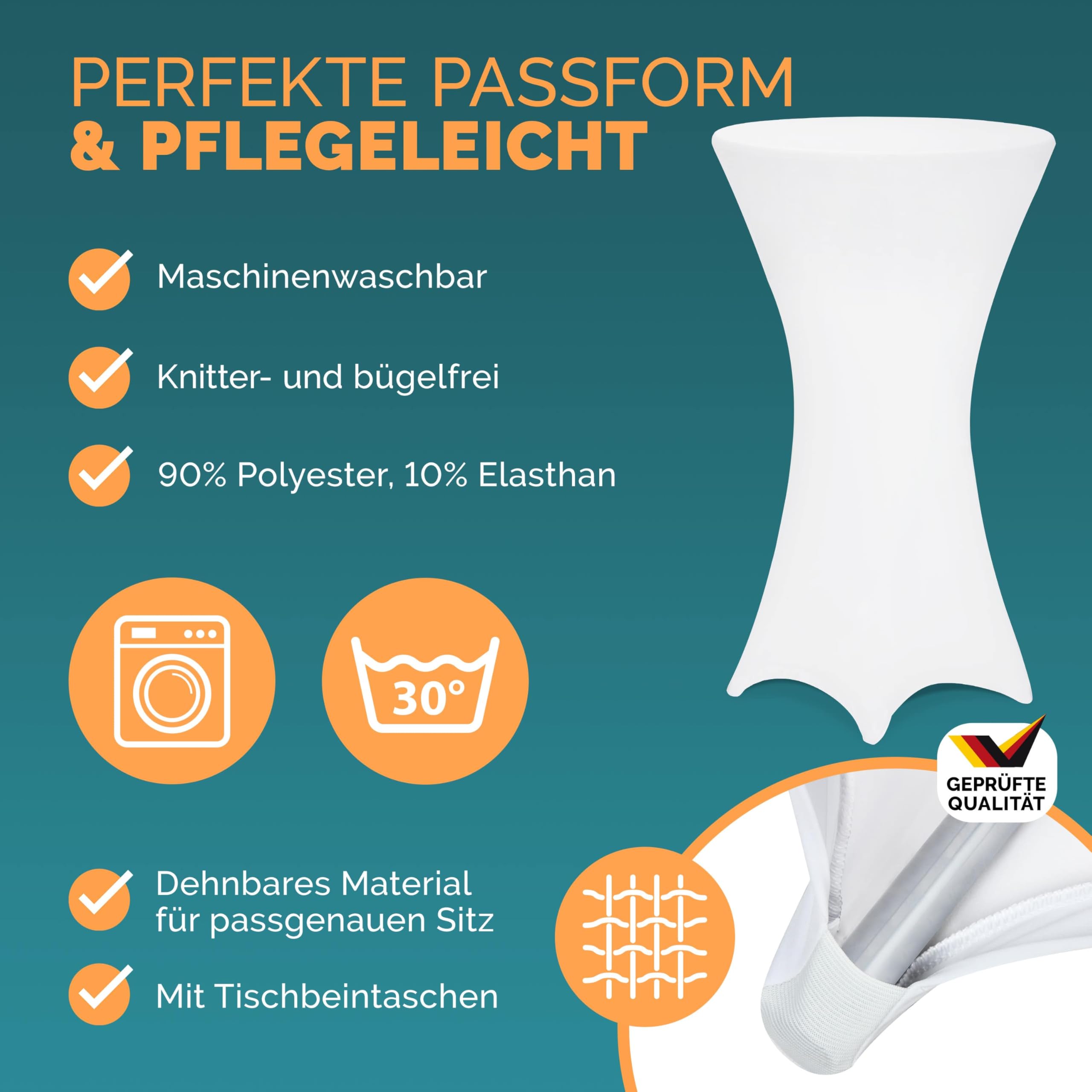 Casaria® Stehtisch mit Husse 70 cm Klappbar Weiß Rund Holz Metall Pulverbeschichtet Wetterfest Hoch Set Bistrotisch Bartisch Garten Hochzeit Tisch