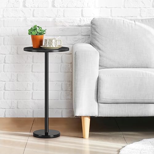 Miniatura 2 de Mesa de bebida negra pequeña redonda con pedestal con base de mármol, mesa de cóctel moderna para patio, sofá, silla, color negro