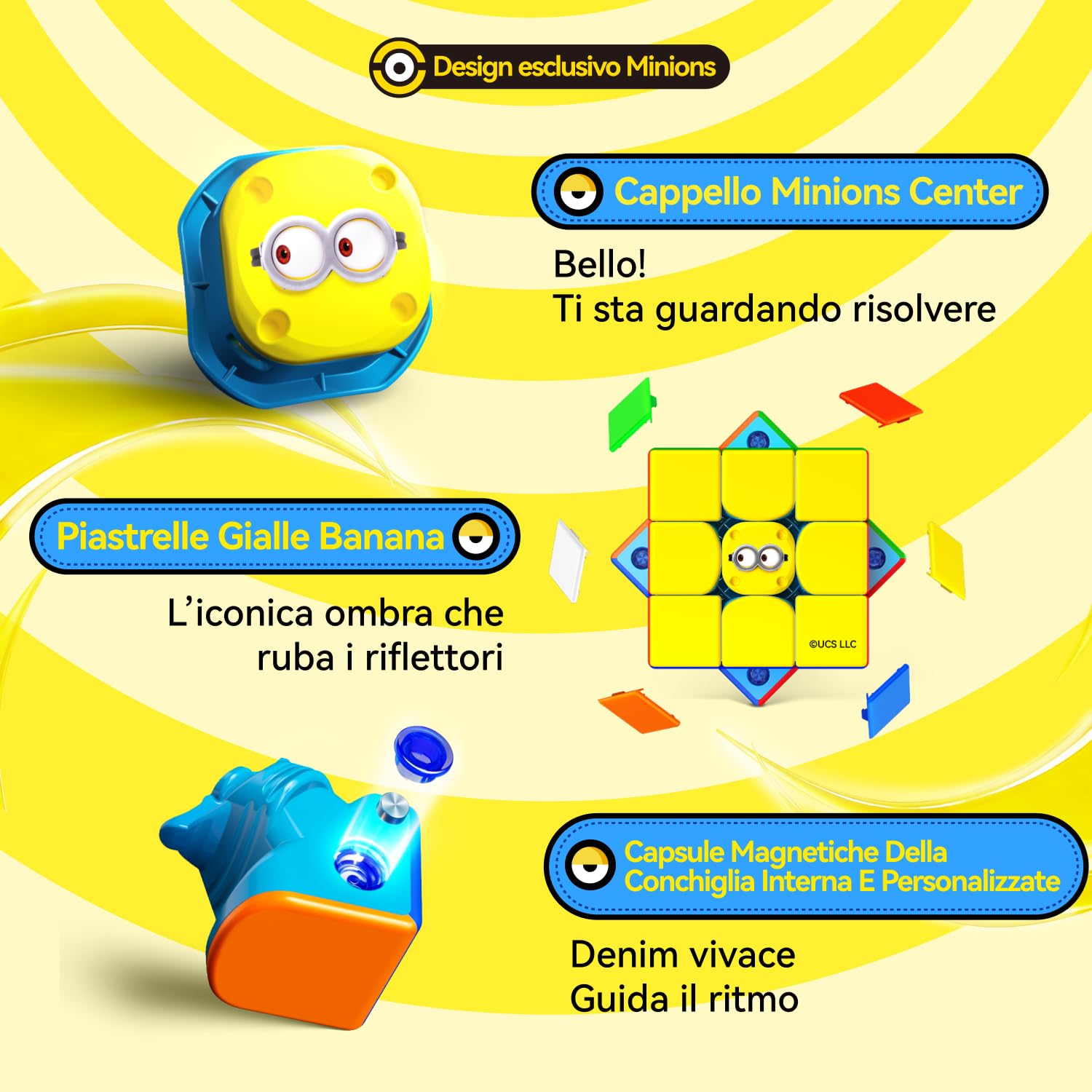 GAN icarry 4 Minions UV Cubo Professionale Smart Speed Cube magnetico 3x3 | Giocattoli Puzzle per Bambini, Adulti e Anziani, Prevengono la demenza, Scatole Regalo di alta Qualità, Oggetti da Collezione