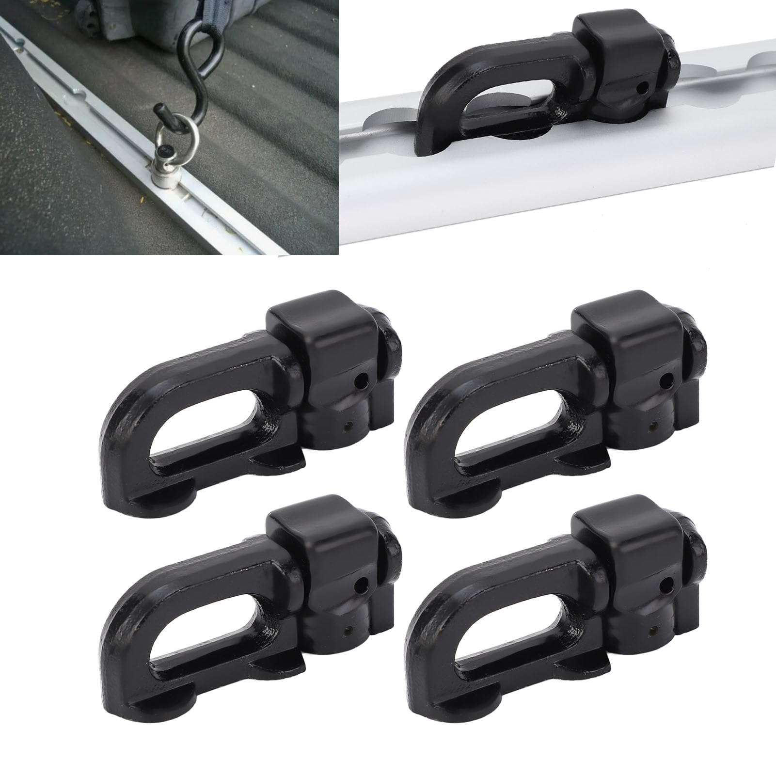 L-Schienen-Doppelbolzen-Spannbeschlag, robuster Kohlenstoffstahl, L-Schiene, Doppelbolzen-Befestigung, sichere Ladungskontrolle für LKW-Ladefläche, Anhänger, Wohnmobil, ATV, 4 (Schwarz)