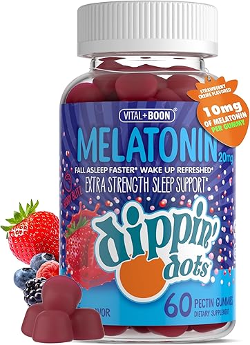 Dippin' Dots - Gomitas de melatonina extra fuerte de 20 mg para adultos, gomitas de melatonina con 20 mg por porción, suplemento para dormir