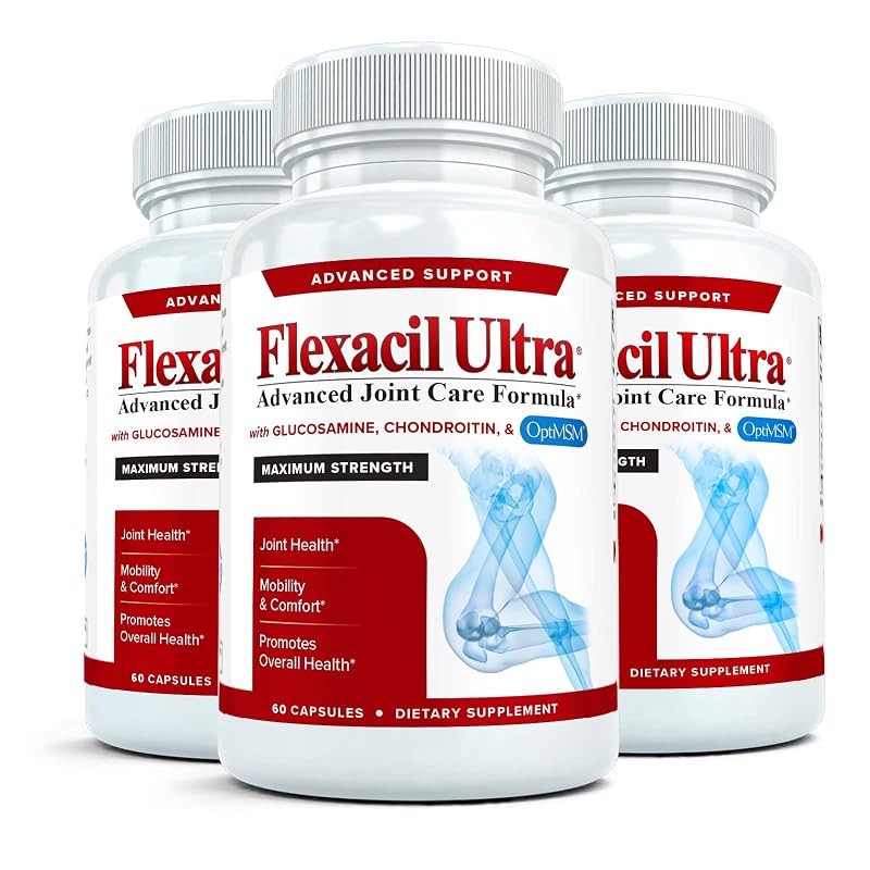 Flexacil Ultra Suplemento articular com glucosamina sulfato, condroitina, MSM e gengibre, 3 frascos
