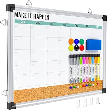 Marsrock Monthly Dry Erase Board, 17"x13", Double Sided, Green