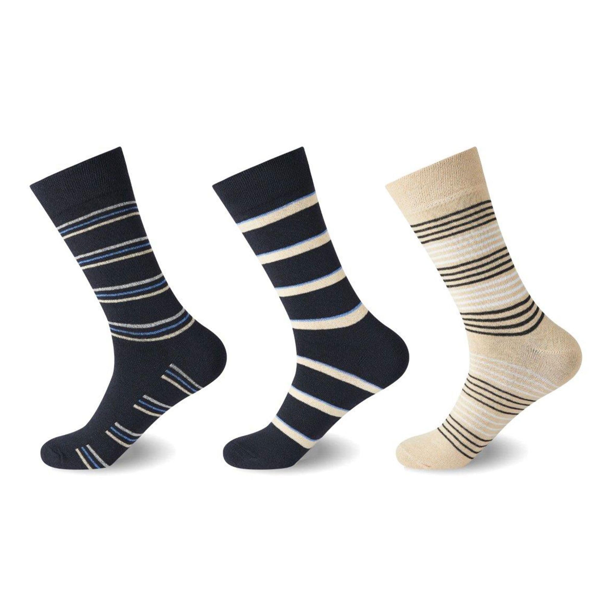 Velvetio Men's Stripe Mania 12 Piece Diabetic Flexitop Socks, Loose Top Stripe Mania Pattern Non-Elastic Socks, Soft Grip 100% Cotton Casual Wear Sock, Uk 6-11, Eur 39-45