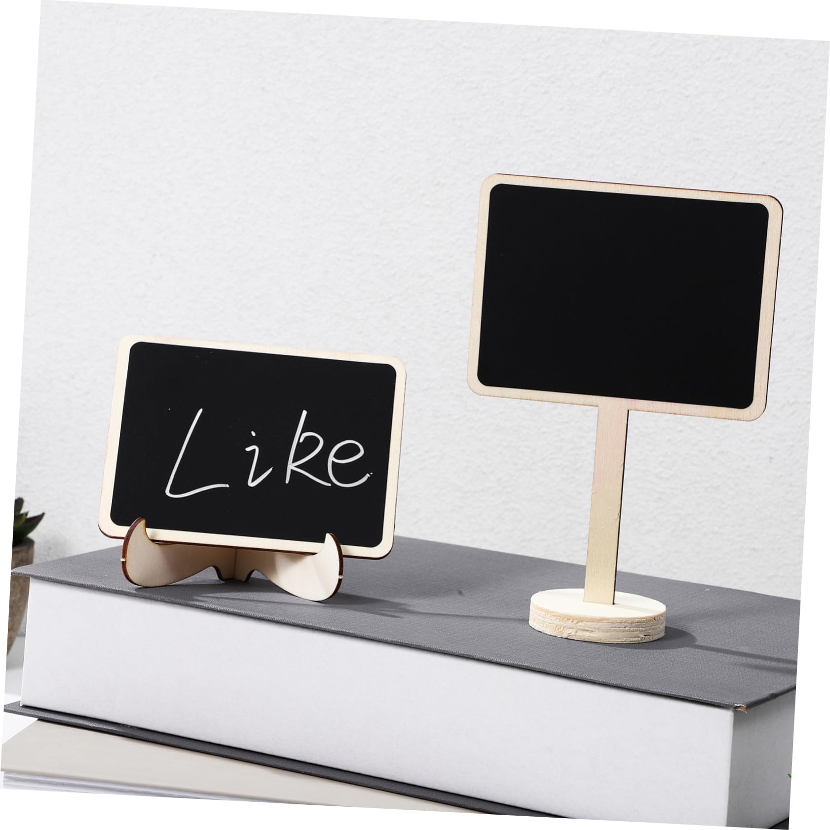 Angoily 2 Ensembles Mini Ardoises Rectangulaires Bois avec Support Étiquettes Effaçables pour Buffet et Fêtes Lot de Tableaux Noirs avec Craies et Stickers Décoration et