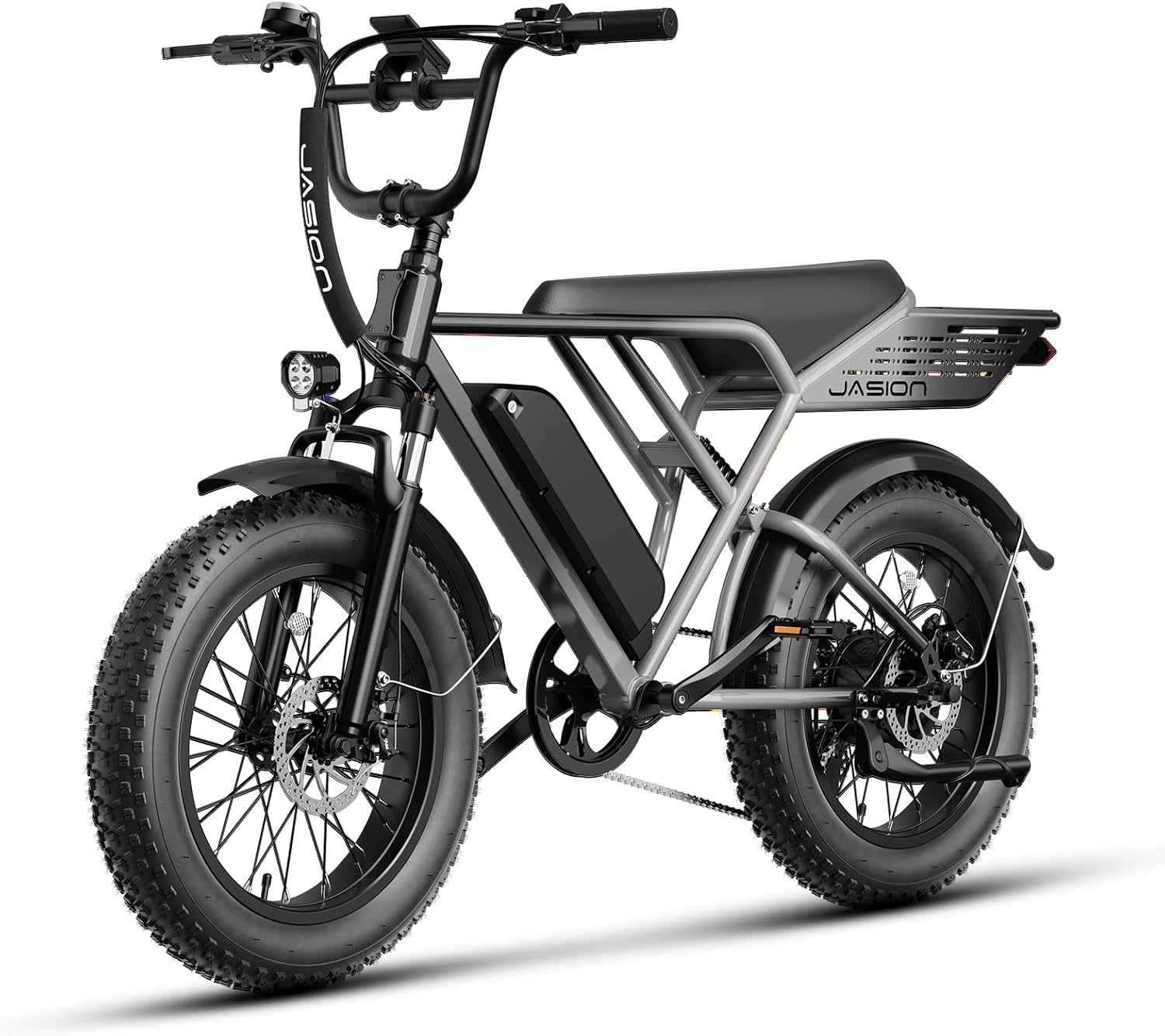 Jasion RetroVolt Electric Bike for Adults, [1200W Peak Upgrade Motor & 30MPH & 70Miles] Full Suspension Ebike, 20″ Fat Tire All-Terrain E-Bike with 48V 13Ah Removable Battery Moped Electric Bicycle