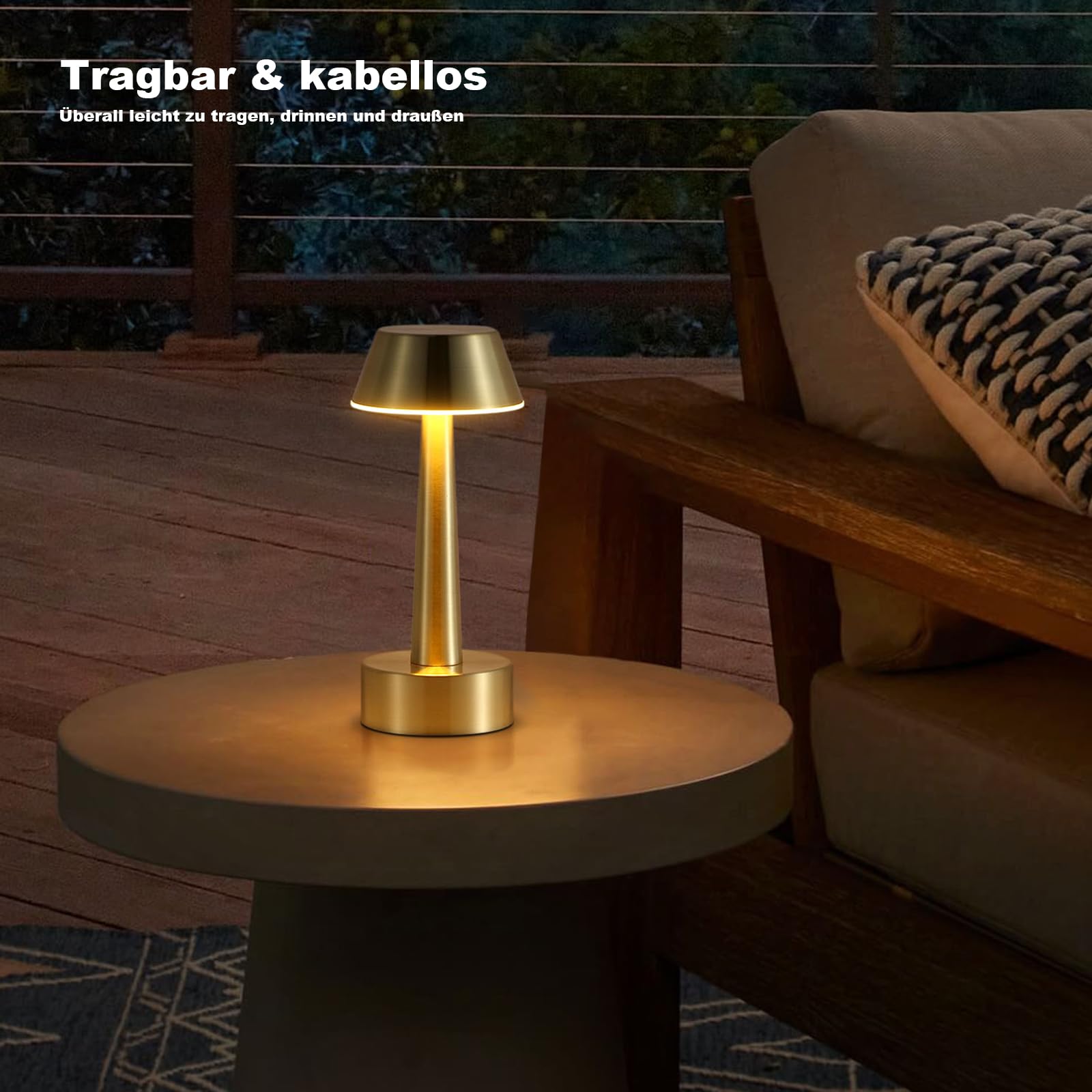 OCEST Pequeña lámpara de mesa inalámbrica, recargable por USB, 2 unidades, lámpara de mesa con batería, lámparas de jardín al aire libre, 3 colores táctiles regulables, lámpara de mesita de noche,