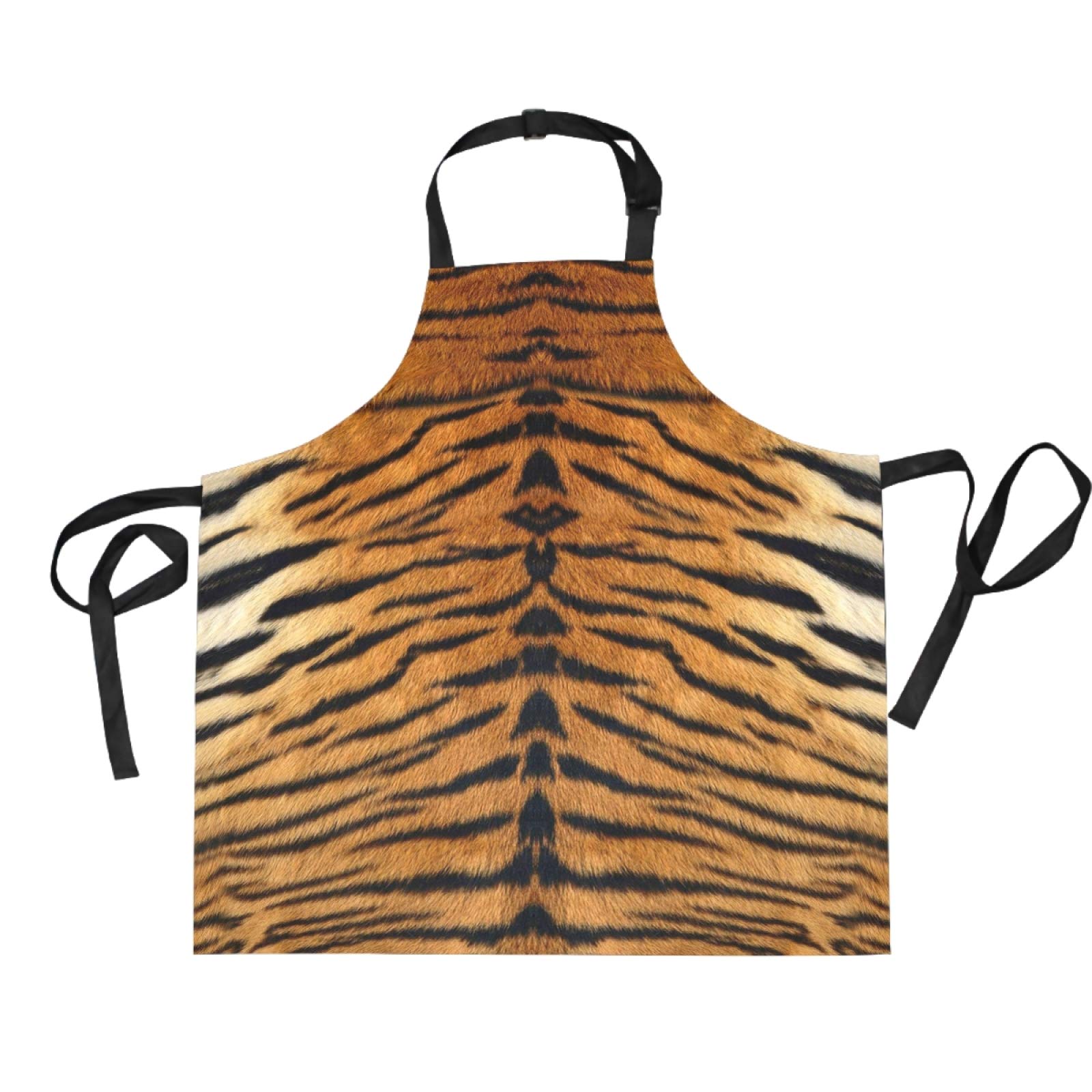 MnsruuAnimal Print Tiger Kitchen Bib Apron 70 x 73.9 cm with 2 Front Pocket for Women Men Chef