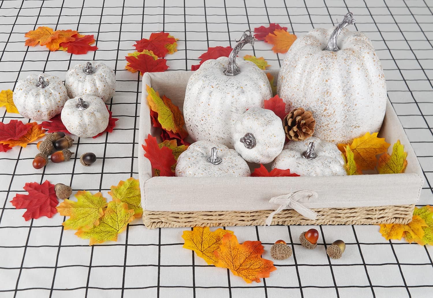 Artmag 8 Pcs Assorted Sizes Harvest Silver Artificial Pumpkins for Fall Halloween Thanksgiving Decorating Embellishing and Displaying