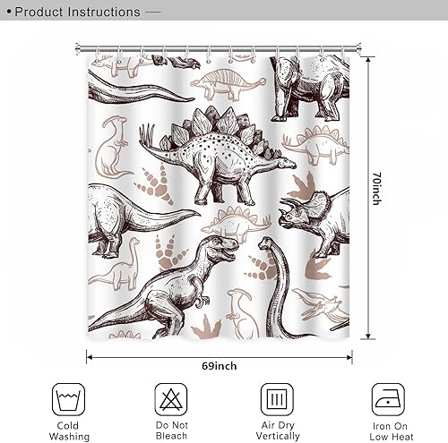 Miniatura 245 de Cortina de ducha de baño con temática de dinosaurio, cortina de ducha de hojas tropicales de dinosaurio verde con ganchos, cortina de ducha de tela