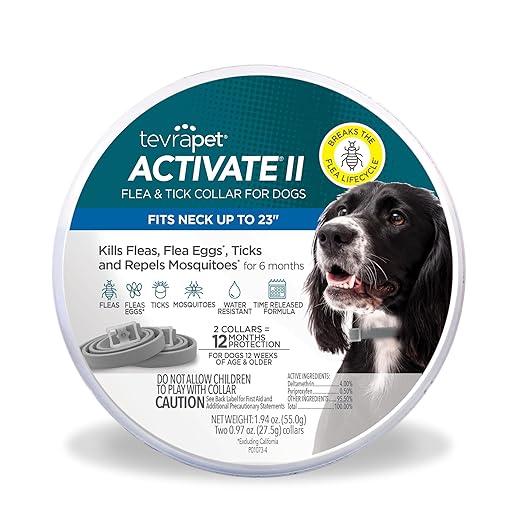 TevraPet Activate II Flea and Tick Collar for Dogs, 12 Months Prevention, 2 Count, One Size Fits All
