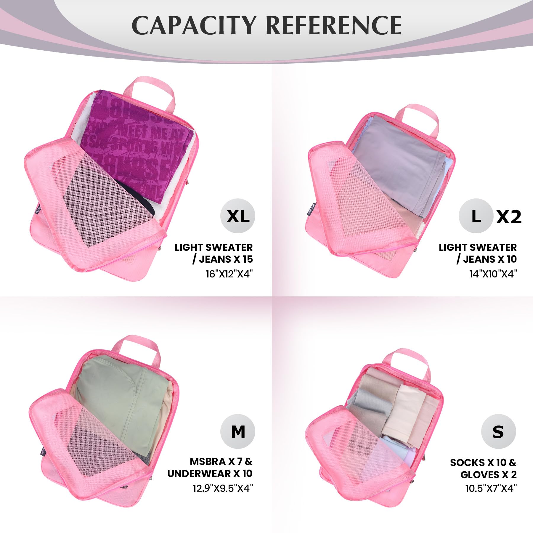 Ultraleichte Kompressions-Verpackungswürfel für Koffer, Handgepäck, komprimierbare Netz-Verpackungswürfel für Reisen, Damen, Reiseutensilien, mit Schuhbeutel, 6er-Set, Rosa