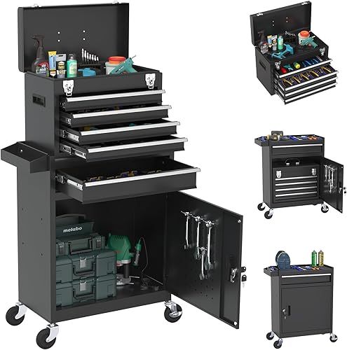 Miniatura 15 de Caja de herramientas con ruedas, caja de herramientas de alta capacidad de 8 cajones con ruedas, caja de herramientas de almacenamiento extraíble