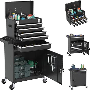 Rolling Tool Box with Wheels, 5-Drawer High Capacity Tool Chest with Wheels, Removable Storage Toolbox with Lock for Garage, Workshop