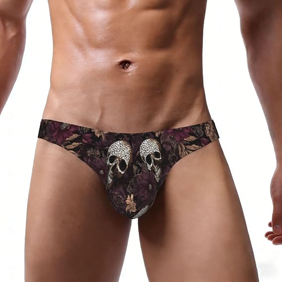 Men'S Bikini Briefs Low Rise Underwear-Skulls Leopard