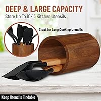 Vista 5 de Homeries Soporte para utensilios de madera de acacia para decoración de encimera de cocina, organizador de utensilios de cocina, organizador