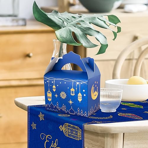 Miniatura 5 de FANCY LAND Eid Mubarak - Cajas de regalo de papel de aluminio dorado con calcomanías, cajas de regalo para fiesta de Ramadán