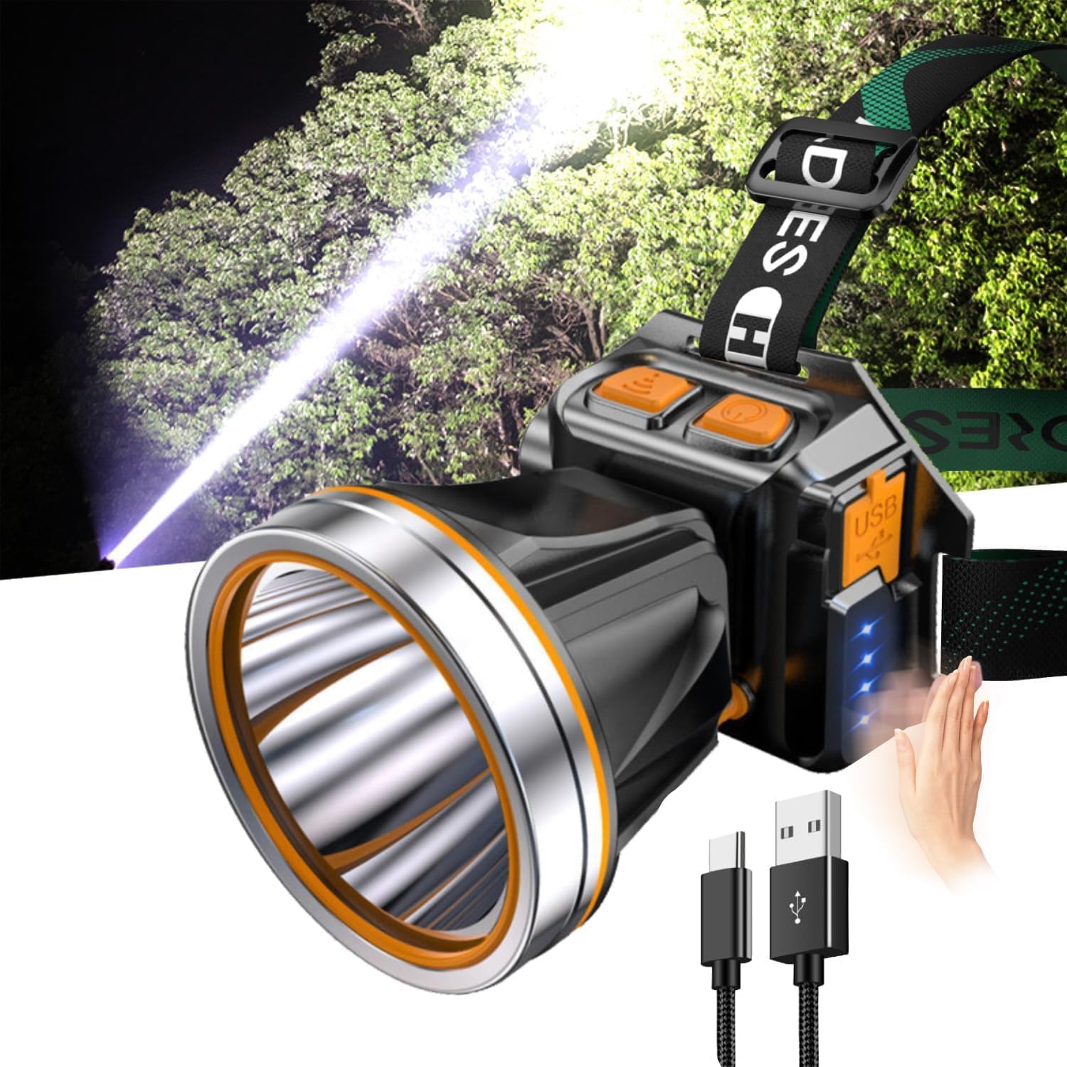 Headlights, Upgraded 8000 High Lumens Super Bright Headlights, 3 Modes Micro-USB Rechargeable LED Work Headlight Waterproof Flashlight Adult Running Camping Fishing Hiking Bike Headlight