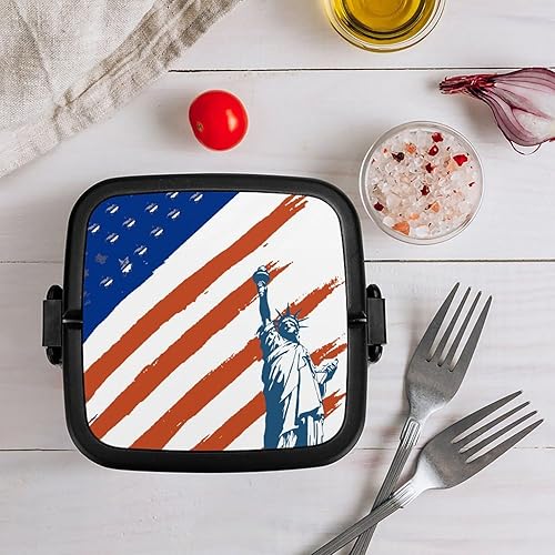 Miniatura 8 de Caja Bento de doble capa con bandera de Estados Unidos con la bandera de la libertad para adultos, contenedor de almuerzo para trabajo y campamento