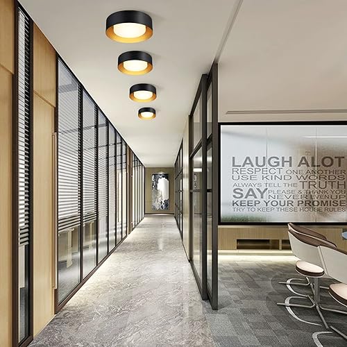 Miniatura 7 de Goomavi Lámparas de techo modernas de montaje empotrado, minimalista de 12.5 pulgadas, redonda cerca del techo, lámpara de techo de metal negro y