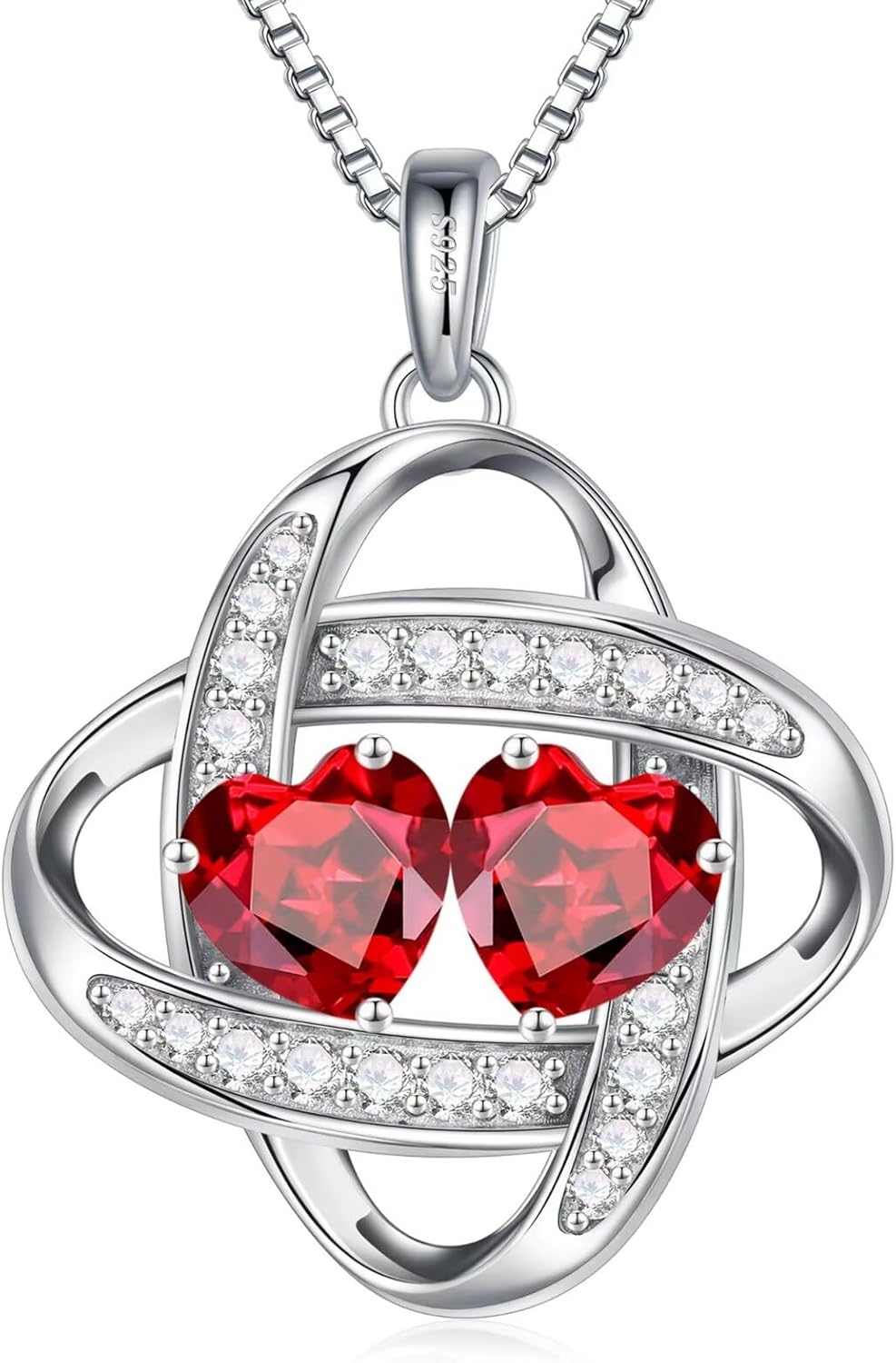 Iefil Birthstone Necklace for Women - 925 Sterling Silver Love Knot Necklace, Anniversary Birthday Jewelry Gifts for Wife Girlfriend Mom