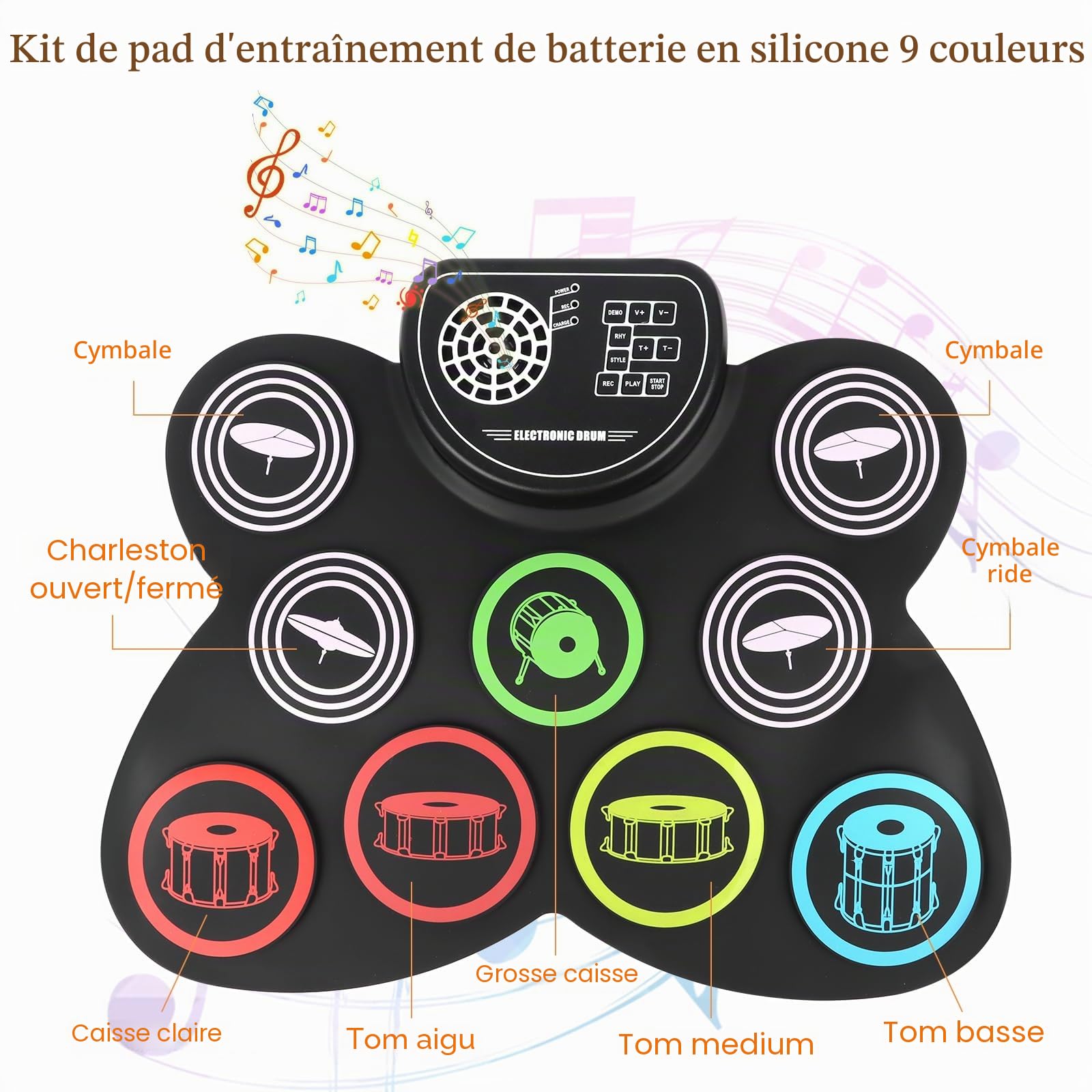 Batterie Électronique pour Adulte et Enfant - Kit Batterie Musique Électronique avec Casque, Pédale et Tutoriel - Idéal pour Débutants et Professionnels - Electronic Drum Set Silencieux et Compact