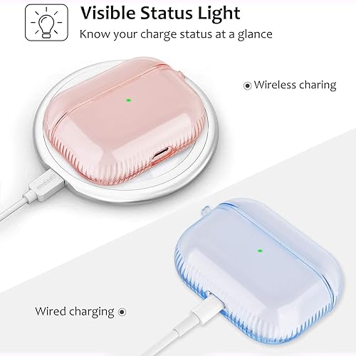 Vista 24 de KOREDA Funda para AirPod Pro de 2ª/1ª generación, funda protectora transparente de TPU suave y transparente a prueba de golpes, diseñada con llavero